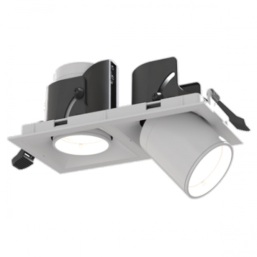 Ansell Lighting  AUNS2/1/CW Unity Rectangular Sand White IP20 20W 2400Lm Twin Adjustable LED Commercial Downlight With Retractable Heads & Cool White 4000K LEDs