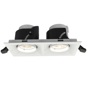 Ansell Lighting  AUNS2/1/WW Unity Rectangular Sand White IP20 20W 2400Lm Twin Adjustable LED Commercial Downlight With Retractable Heads & Warm White 3000K LEDs