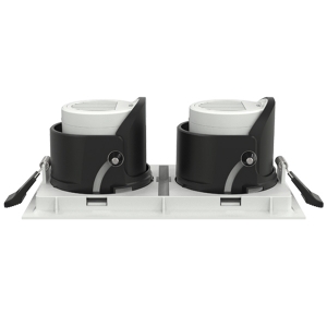 Ansell Lighting  AUNS2/1/WW Unity Rectangular Sand White IP20 20W 2400Lm Twin Adjustable LED Commercial Downlight With Retractable Heads & Warm White 3000K LEDs