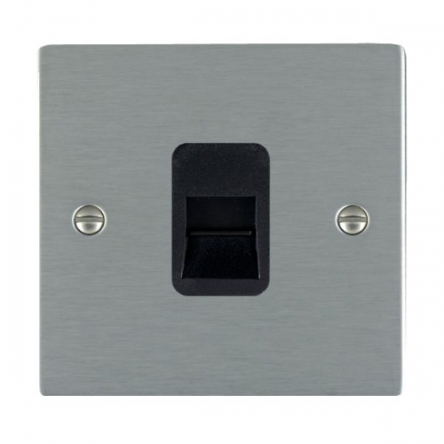 Hamilton Litestat 84TCMB Sheer Satin Steel Flatplate Screwed Single BT Master Telephone Socket With Black Insert