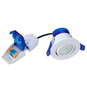 Aurora Lighting AU-R62W/CWS R6 Series White IP65 3.5W-5.5W 455-745Lm 88mm Round Wattage & 4CCT Selectable Adjustable LED Fire Rated Downlight With FastRFix Connector