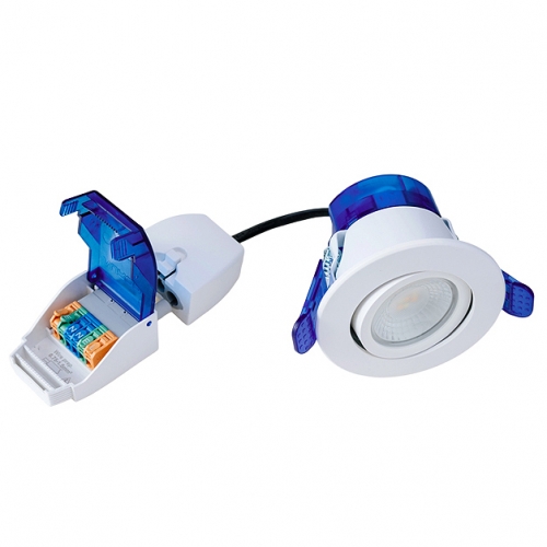 Aurora Lighting AU-R62W/CWS R6 Series White IP65 3.5W-5.5W 455-745Lm 88mm Round Wattage & 4CCT Selectable Adjustable LED Fire Rated Downlight With FastRFix Connector