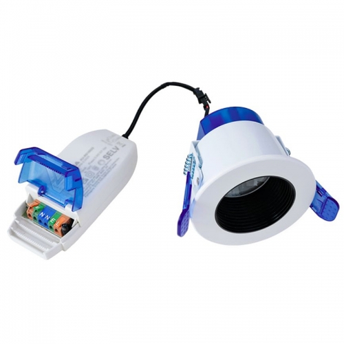 Aurora Lighting AU-R6CWSBF R6 Series White & Black IP65 3.5W-7.5W 280-660Lm 88mm Round Wattage & 4CCT Colour Selectable Fixed LED Baffle Fire Rated Downlight With FastRFix Connector