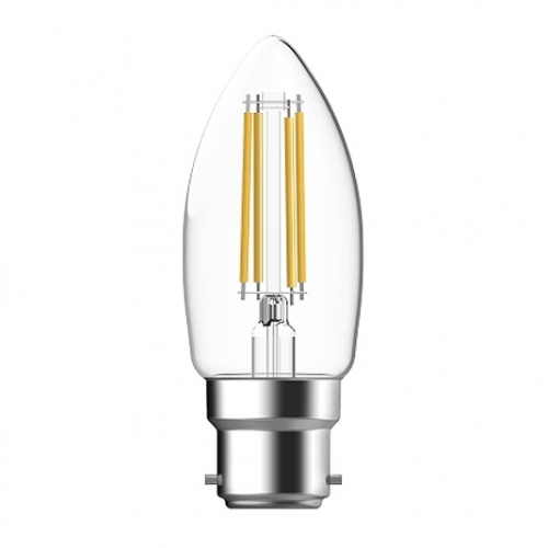 Megaman 710509A Economy Series 4.2W 470Lm Clear Glass LED Filament Candle Lamp BC Cap Dimmable Warm White 2700K