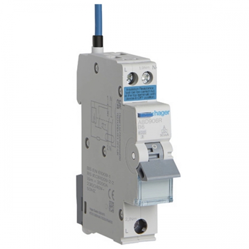 Hager ABC910R 10A 6kA 30mA 1P+N B Curve Type A Bi-Directional RCBO For Residential Installations