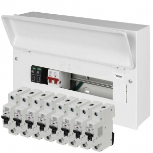 MK Sentry YS5716SMET-PP 12 Way Pre-Populated Surge Protected Switch Isolator Consumer Unit With 3x6A + 1x16A + 4x32A RCBOs & 4 Blank Modules
