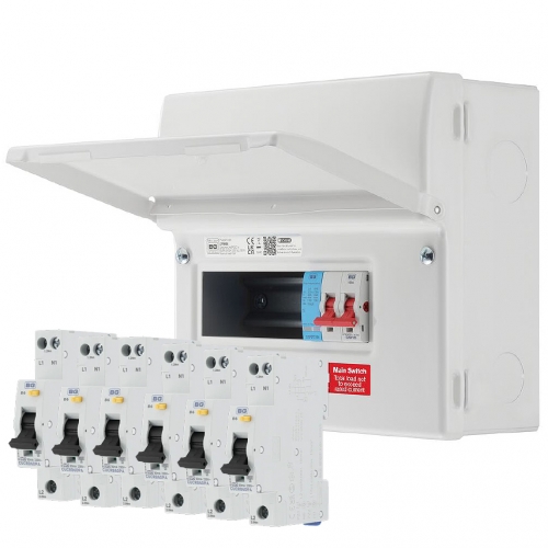 BG Electrical CF12MS9-PP 9 Way Pre-Populated Surge Protected Switch Isolator Consumer Unit With 2x6A + 1x16A + 3x32A RCBOs & 3 Blank Modules