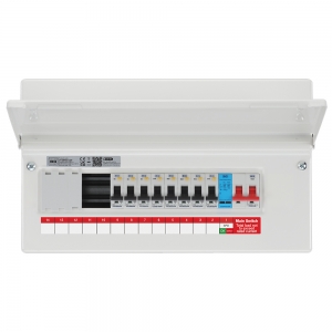 BG Electrical CF16MS13-PP 13 Way Pre-Populated Surge Protected Switch Isolator Consumer Unit With 3x6A + 1x16A + 4x32A RCBOs & 5 Blank Modules
