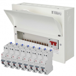 Wylex NM1306LS-PP NM Series 13 Way Pre-Populated Surge Protected Switch Isolator Consumer Unit With 3x6A + 1x16A + 4x32A RCBOs & 5 Blank Modules
