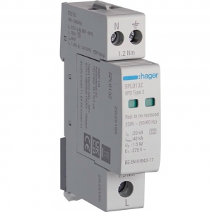 Hager 1 Module Type 2 Consumer Unit Surge Protection (SPD) Kit - DIN Rail Mounting