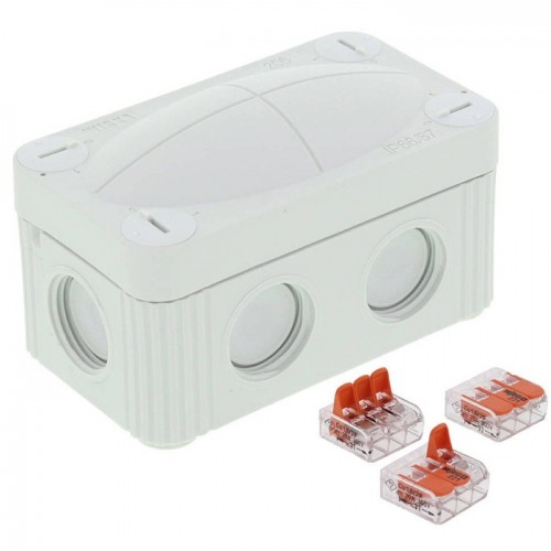 Wiska 10109901-PACK (pack of 5) COMBI® 206/WW/3221 Grey Polypropylene Weatherproof Junction Box With 6 Self Sealing Cable Inlets & 3 x 221-413 Wago Lever Connectors IP66/IP67 400V L:85mm | W:49mm | D:51mm