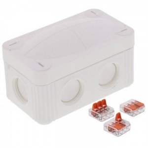Wiska 10109902-PACK (pack of 5) COMBI® 206/WW/3221 White Polypropylene Weatherproof Junction Box With 6 Self Sealing Cable Inlets & 3 x 221-413 Wago Lever Connectors IP66/IP67 400V L:85mm | W:49mm | D:51mm