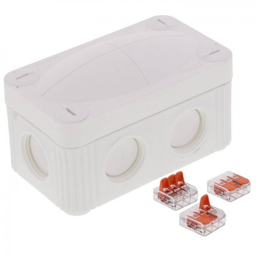 Wiska 10109902-PACK (pack of 5) COMBI® 206/WW/3221 White Polypropylene Weatherproof Junction Box With 6 Self Sealing Cable Inlets & 3 x 221-413 Wago Lever Connectors IP66/IP67 400V L:85mm | W:49mm | D:51mm