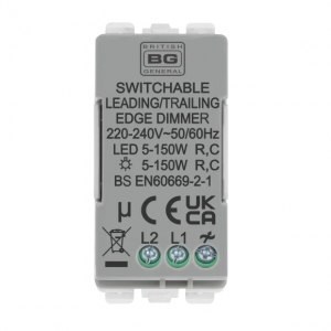 BG Electrical RDLT Nexus Grid 1 Module 2 Way Intelligent Dimmer Grid Switch Module 5-150W Trailing | 5-100W Leading