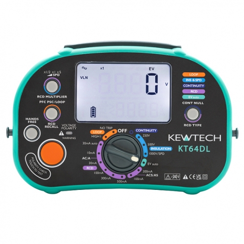 Kewtech KT64DL 7-in-1 Multifunction Tester With Insulation, Continuity, Loop Impedance Testing, PSC/PFC Testing, Auto RCD/SPD Test & Test Probe