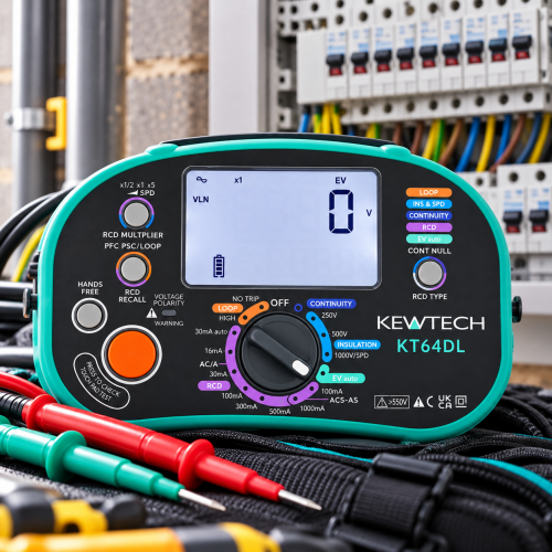 Kewtech KT64DL 7-in-1 Multifunction Tester With Insulation, Continuity, Loop Impedance Testing, PSC/PFC Testing, Auto RCD/SPD Test & Test Probe
