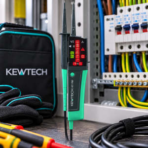 Kewtech KT1780 Double PoleVoltage Detector With LED Shine Through Voltage Level, Continuity + Phase Rotation Tests, Torch & GS38 Slender Probe Tips
