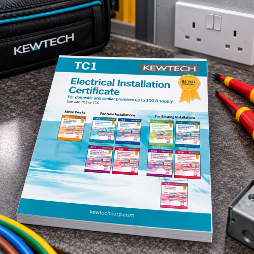 Kewtech TC1 A4 New Electrical Installations For Up To 100A Supply Completion Certificates Pad (84 Sheets)