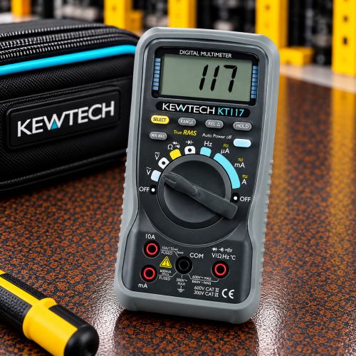 Kewtech KT117 Digital Auto-Ranging TRMS Multimeter With Data Hold, Capacitance + Frequency Measurement, Continuity Buzzer & 6000 Count LCD Display