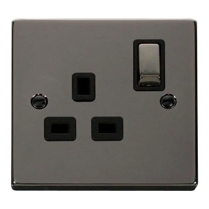 Scolmore Click Deco VPBN535BK Black Nickel 13A Ingot 1 Gang Double Pole Switched Socket Outlet