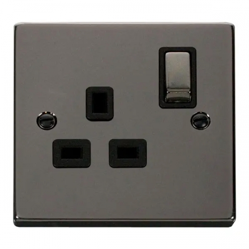 Scolmore Click Deco VPBN535BK Black Nickel 13A Ingot 1 Gang Double Pole Switched Socket Outlet