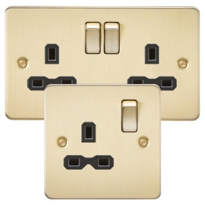 Knightsbridge Brushed Brass Screwed Flatplate Socket Outlets
