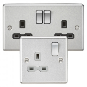 Knightsbridge Brushed Chrome Rounded Raised Edge Socket Outlets