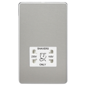 Knightsbridge Brushed Chrome Screwless Flatplate Shaver Outlets