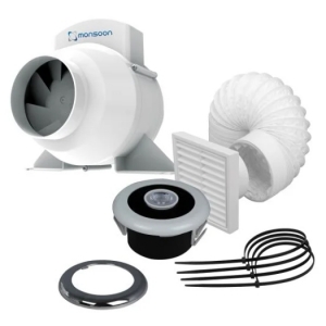Monsoon Mains Voltage 100mm Shower Fan Extract Kit